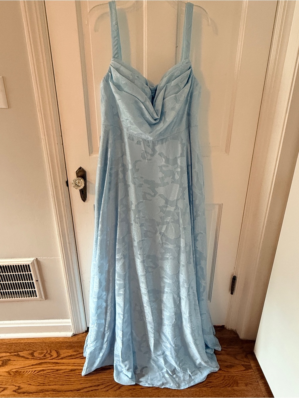 Azazie Shaude Sky Blue A-line Pleated Floral Burnout Dress